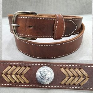 Buffalo belt men's size 44 brown leather embellished silver buckle